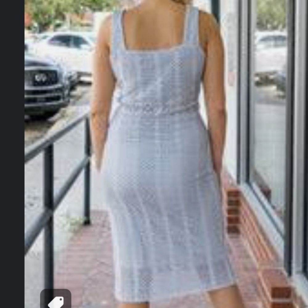 LUCY Paris Mia Light Blue Open Knit Crochet Midi Dress Size Small - Picture 5 of 10